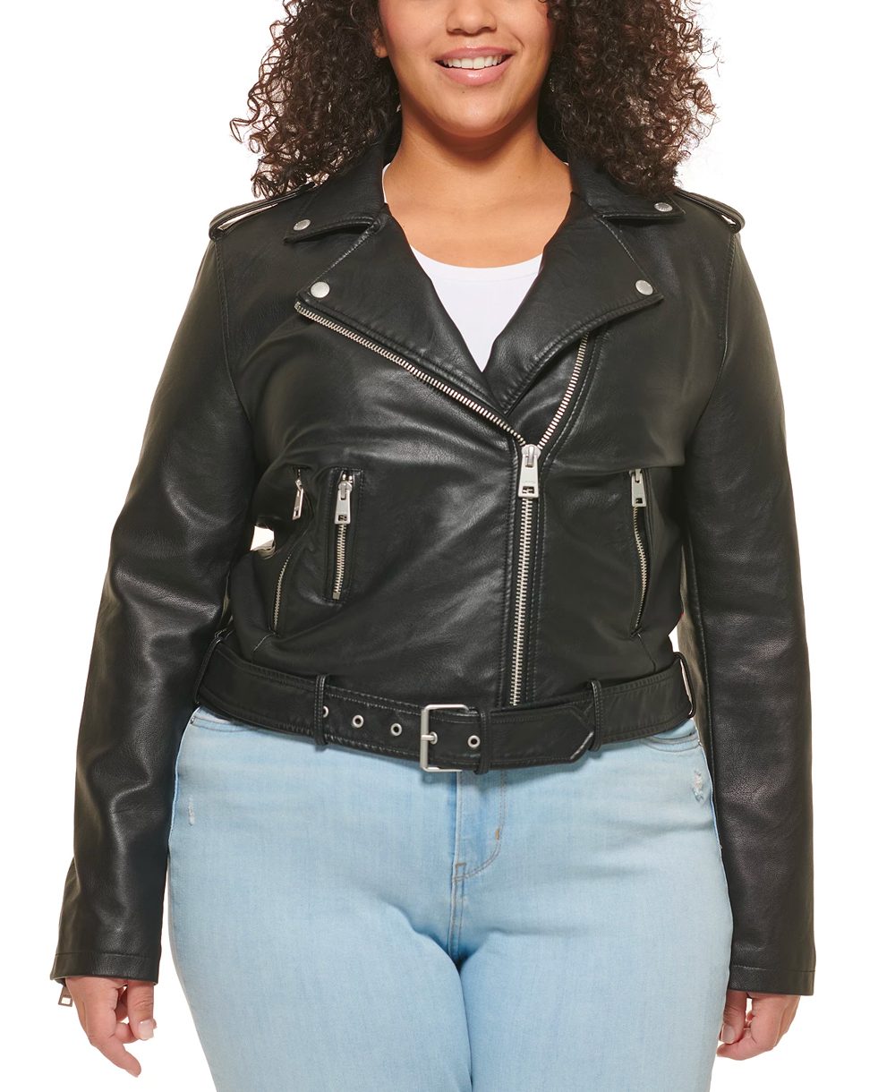 Faux Leather Belted Motorcycle Jacket